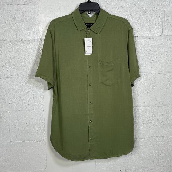 COTTON ON Men's Cuban Short Sleeve Shirt, olive green large - Picture 1 of 7